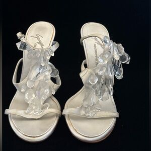 Giuseppe Zanotti Cream Sandals with Crystal Accents